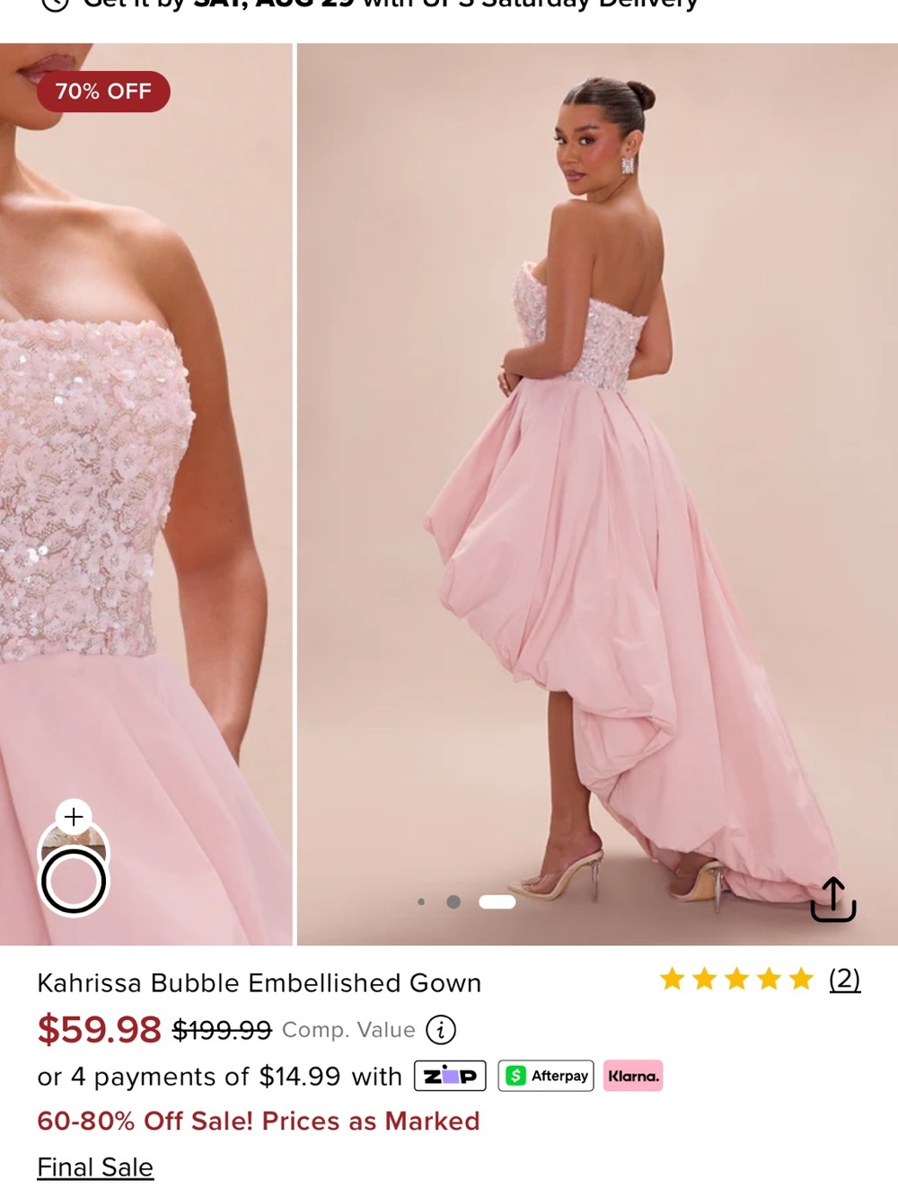 Fashion Nova Pink Strapless Bubble High-Low Gown